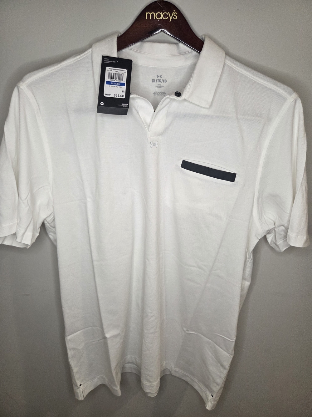 Under Armour Men’s White Polo with Black Pocket Trim